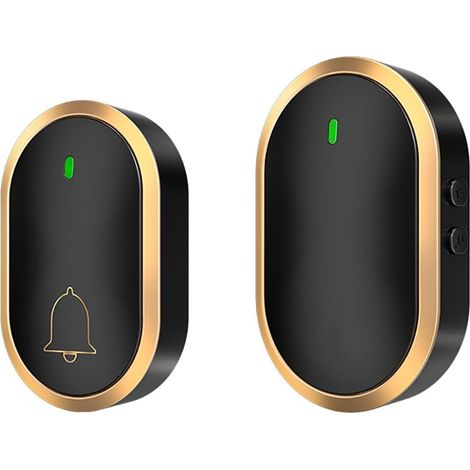Sonnette sans fil, portée de 300 mètres, étanche IP44, 60 mélodies, indicateur LED, installation facile, longue autonomie, noir et or-AquaForge