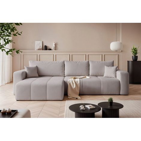 Ecksofa Schlafsofa Sofa LEROS XL in Stoff Manila Hellgrau Ottomane Links