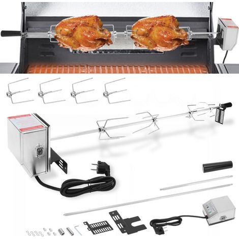 SWANEW Spiedo BBQ 117cm 230V in acciaio raffinato 4 forchette incluse Grill Girarrosto Barbecue (1/5)