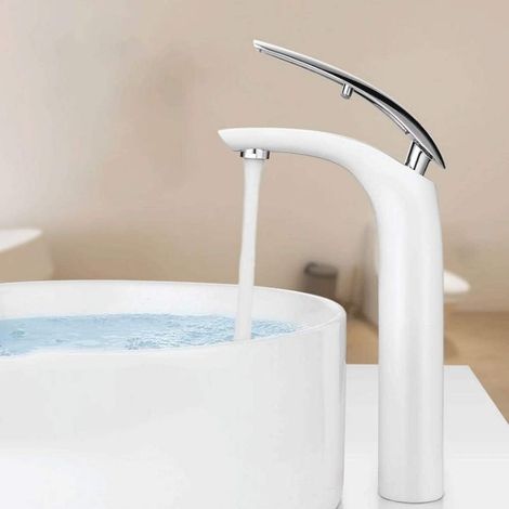 Robinet de Salle de Bain Blanc Mitigeur Lavabo Salle de Bain Mitigeur Monocommande Salle de Bain Mitigeur Eau Froide et Chaude Style Moderne Élégant (1/4)