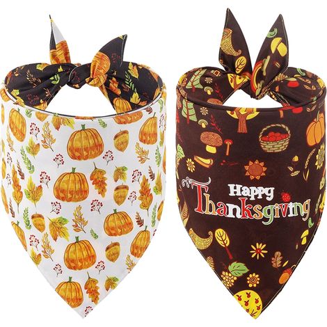 Bandana Chien - Coton Réversible 70x48x48 cm - Pour Automne Thanksgiving - Lot de 2 (1/5)