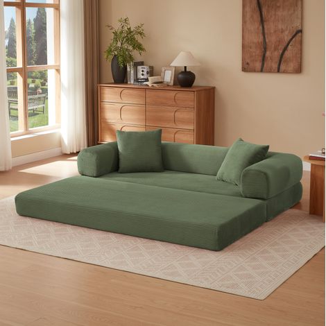 Divano letto convertibile 195x89x59 cm in velluto verde, modulare per soggiorno FloraGrace (1/5)