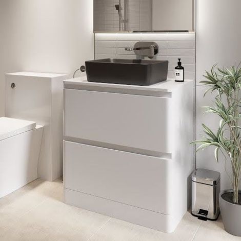 Bathroom Cloakroom Vanity Unit Wash Storage Cabinet Countertop Basin White 800mm (1/5)