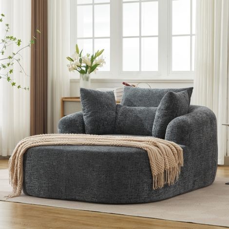Übergroße Chaise Longue Stuhl Innen-, moderne gepolsterte Cord -Kordfestofa mit Wurfkissen und Armlehnen, Schlafsofa Couch für Wohnzimmer, Schlafzimmerwohnung