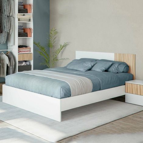 Dmora - Cama doble Yakima, Somier doble, Estructura para dormitorio adecuada para colchón 190x160, 166x196h40 cm, Blanco (1/5)