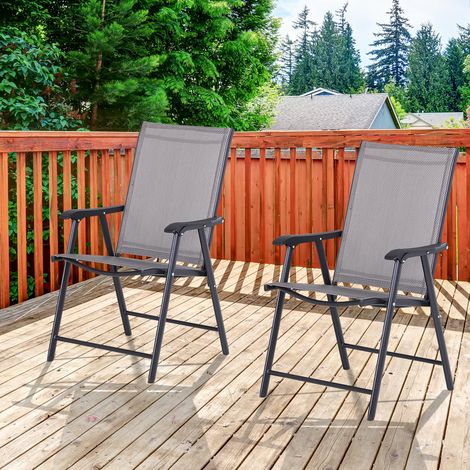 Ensemble de 2 chaises de jardin pliantes avec accoudoirs, chaises de salle à manger d'extérieur en métal et textilène, pour patio, balcon, terrasse, intérieur et extérieur, 58 x 64 x 94 cm, gris (1/4)