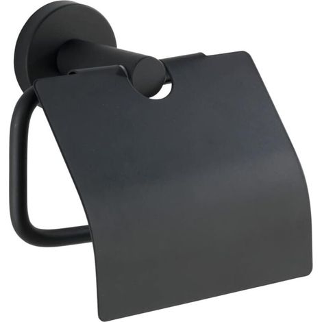 Bosio Toilettenpapierhalter aus mattschwarzem Edelstahl mit Deckel – Toilettenpapierhalter, Edelstahl, 15 x 13,5 x 7 cm