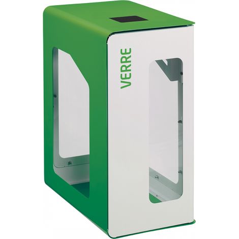 Borne de tri sélectif Cubatri Vigipirate, sans serrure - verre - 90l - blanc / vert jaune - RAL 6018 (1/3)