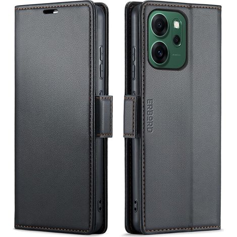 Funda para Oppo Reno 14 F / 14 FS, tipo cartera con tapa, diseño brillante de lichi, color negro. (1/5)