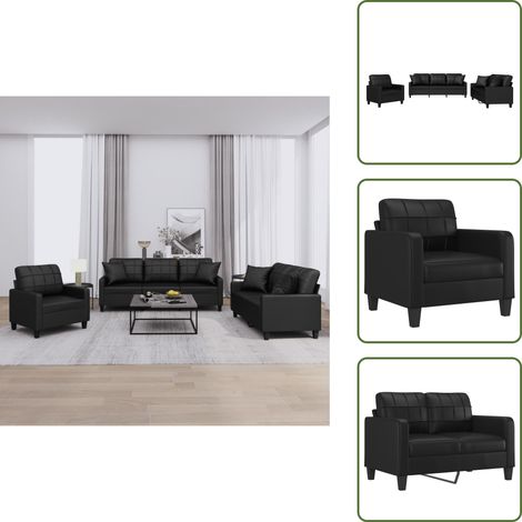 vidaXL Juego de sofás con cojines 3 piezas cuero sintético negro (1/5)