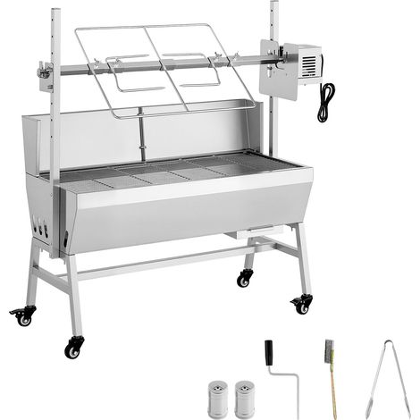 Mophorn Griglia Spiedo per Girarrosto in Acciaio Inossidabile 38 W, Lunghezza 94 cm, capacità di carico fino a 60 kg, con 7 livelli di regolazione dell'altezza e piastra protettiva