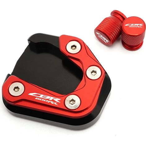 (1 jeu rouge) Compatible avec HONDA CBR600RR CBR 600RR 2007-2022 2021 : Bouchon de valve CNC et extension de béquille latérale pour moto, plaque de support maxpower (1/4)