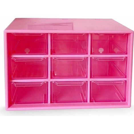 Boite De Rangement De Pcs En Plastique Materiel De Rangement A 9 Tiroirs Et Support Mural Pour Armoire D'Artisanat, Rose - Rose (1/5)