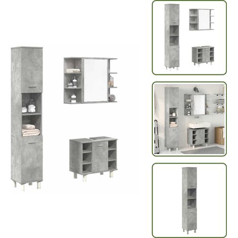 Ensemble de meubles de salle de bain 3 pcs gris béton - Ensemble De Meubles De Salle De Bain - Ensembles De Meubles De Salle De Bain - Armoire De Salle De Bain - Armoire De Rangement De Salle De Bain (1/5)