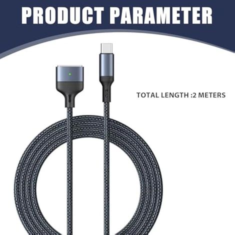 Cable USB C vers aspiration magnétique, 2 m, 140 W, cable de charge magnétique PD de type C vers magnétique, compatible avec MacBook Air M2/M4 (13''/15"), Mac Book Pro M3/M4 (14"/16") (1/4)