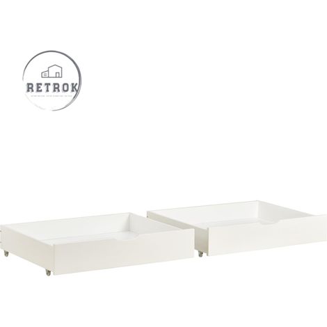 Deux tiroirs de rangement pour lit en MDF blanc avec roulettes au sol (93x67x17 cm) (1/5)