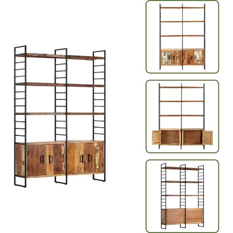 Bibliothèque 4 niveaux 124x30x180cm Bois solide de récupération - Bibliothèque Industrielle - Bibliothèque Design - Bibliothèque Rangement - Bibliothèque Bois Récupéré - Bibliothéque Rustique