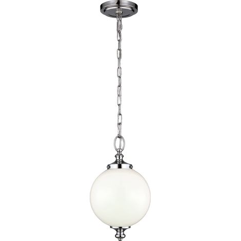 Elstead Parkman - Lampadario a sospensione a 1 globo piccolo nichel lucido, attacco E27 (1/4)