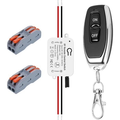 Kit d'interrupteur mural sans fil, 1 émetteur avec câble et 1 récepteur avec pinces, portée de 30 m, sans fil, 2300 W, 230 V, blanc, sans câblage nécessaire (1/5)