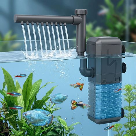 Filtre Aquarium Interne 600L/H 6W – Pompe Submersible 3-en-1 avec Oxygénation et Circulation pour Aquariums jusqu'à 200L – Système Ultra-Silencieux pour Poissons, Tortues et Crevettes (1/5)