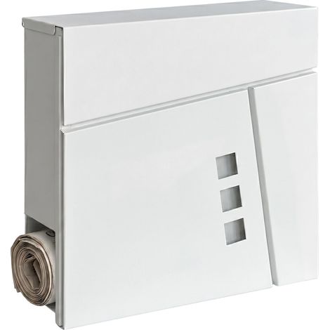 Relaxdays letterbox with newspaper compartment, HxWxD 37.5 x 37 x 10.5 cm, DIN C4, weatherproof, 4 keys, white (1/5)