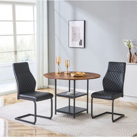 Runder Esstisch 107 cm mit 2 schwarzen Stühlen, doppelter Stauraum OKMYHOME (1/5)