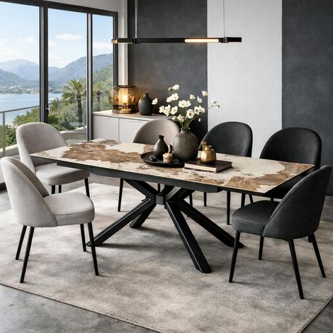 Table extensible en céramique marbrée blanc/brun 160-240 cm ORIS (1/5)