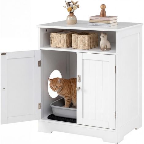 COSTWAY Recinto Lettiera Gatto Mobile Bagno Nascosto Contenitore Legno Animale Domestico Decorativo Condominio Casa Interna Moderno Tavolino Laterale Armadiet
