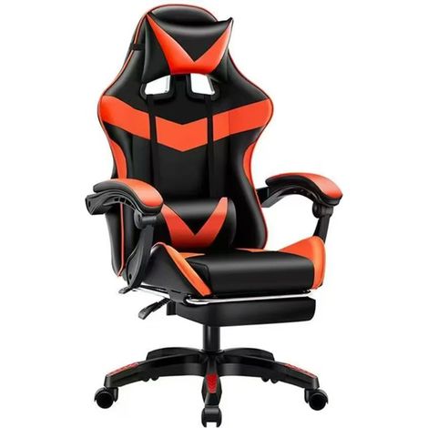 Sedia da Gaming Ergonomica con Poggiapiedi e Cuscini in PVC Rosso e Nero