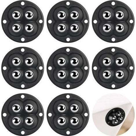 pair Lot de 8 rouleaux à billes - 4 rouleaux - Petites roues auto-adhésives universelles - Roulettes rotatives à 360 ° - Pour meubles - Plat, en Acier,Acrylonitrile Butadiène Styrène,Bois (1/4)