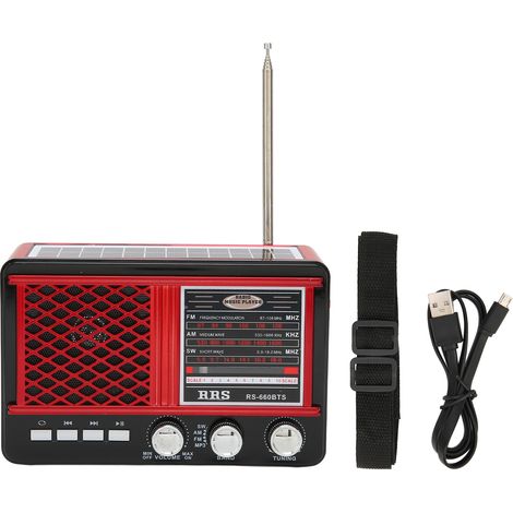 Radio d'urgence portable RS‑660BTS avec panneau solaire, lampe torche, prise AUX et réception multi-bandes (1/5)