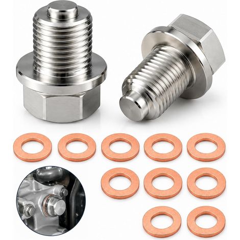 2PCS Bouchon de vidange d'huile magnétique M14 x 1,5 avec Joint Vis de Vidange Universelle pour Voiture, Moto et Bateau, Bouchon de Vidange d’Huile avec Aimant Puissant et Joints Inclus (1/5)