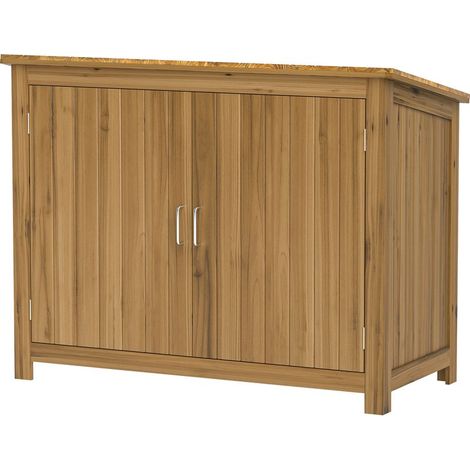 Armoire de jardin en bois abri de jardin extérieur avec toit incliné, 2 étagères et 2 portes, 110 x 50 x 85 cm, marron (1/5)