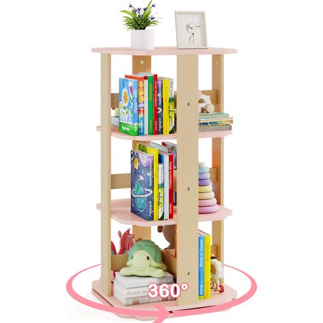 Bibliothèque Rotative, Étagère à Livres pour Enfants à 3 Niveaux, Tour Rotative à 360° avec 12 Compartiments, pour Salon, Crèche, Rose (1/5)
