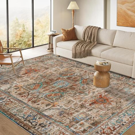 Tapis Salon 160x230cm Brown Boho Tapis pour Chambre Tapis de Sol à Courte Flor Profil Bas Endroit antidérapant Mat pour Salle à Manger Bureau Cuisine Salle à Manger (1/5)