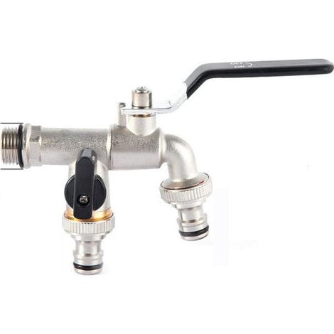 Garten-Doppelhahn, Messing-Wasserhahn, hochwertiger 3/4-Zoll-Wasserhahn – Schwarz