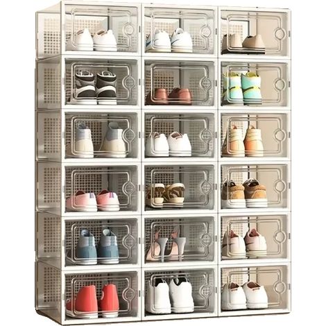 Schuhaufbewahrungsbox, passend für US-Größe 12 (46), stapelbares Design, magnetische Türschließung, transparente Acryl-Tür, langlebige Konstruktion (1/5)