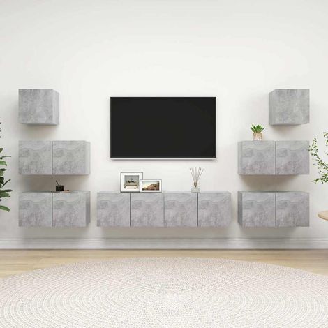 vidaXL Set muebles de salón TV 8 pzas madera ingeniería gris hormigón (1/5)