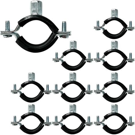 Lot de 10 colliers de serrage pour tuyaux 32 mm, plage 31–36 mm, métal galvanisé avec garniture en caoutchouc, filetage M8/M10, vis M6, pour plomberie, chauffage et tubes PPR (1/5)
