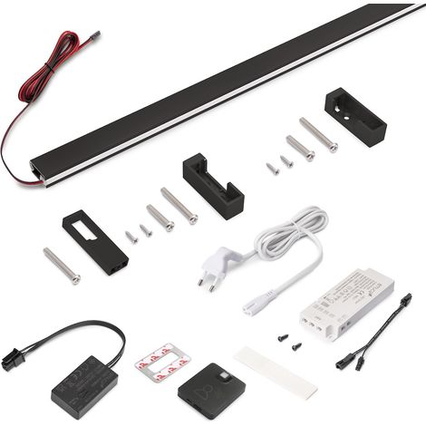 EMUCA Kit barre de penderie Luxe LED Neonlynx 1150 mm - noir texturé - détecteur RF Smart 2700 K (1/5)