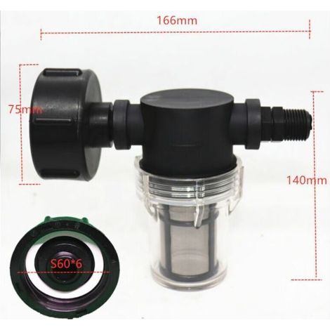 Robinet Raccord Cuve 1000 L, Articulation de u de Jardin pour Collecteurs d'eau de Pluie avec Fonction de Filtre,S60x6 Adaptateur De Réservoir d'eau IBC (1/2'' Fil extérieur),--