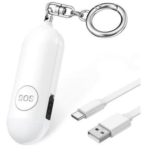 Alarme personnelle 130 dB avec porte-clés, rechargeable par USB, lampe de sécurité LED, alarme de poche d'urgence portable, convient aux femmes, aux enfants, aux personnes âgées, aux travailleurs de n (1/5)
