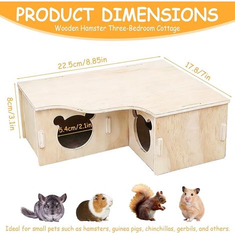 House Hamster 22.5 x 17.7 x 8 cm Hamster Corner Wooden House for Hamster for Gerbils-Chinchilla-Guinea Pigs, Rabbits, Small Animals, Sport Game Rest Well-being Small Animal Blooming (1/4)