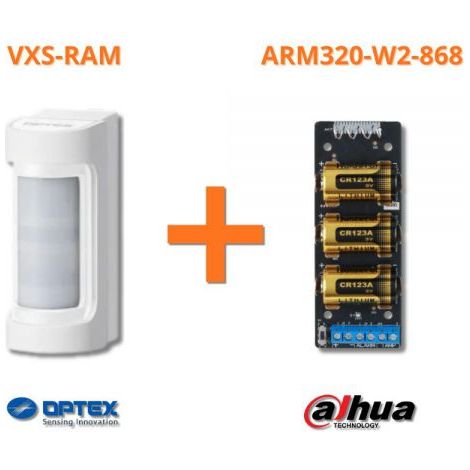 Optex sensore esterno wireless doppio PIR 12m 90° + Modulo Dahua ARM320-W2-868 - VXS-RAM (W)