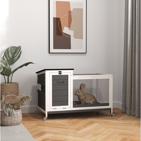 Conigliera in legno con area giochi, ruote e tetto apribile 92 x 52 x 67 cm grigio scuro (1/5)