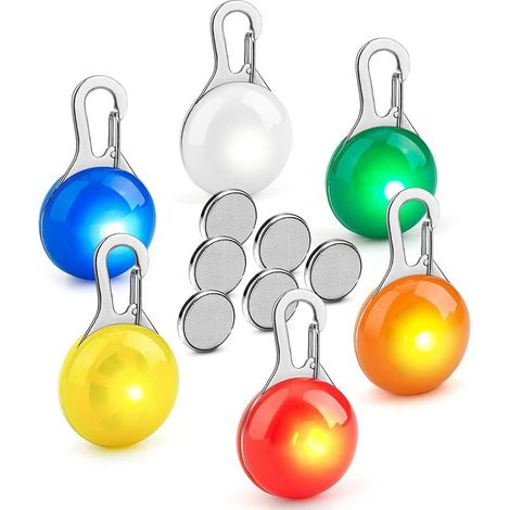Lot de 6 Collier chien lumineux, Pendentif clignotante LED Lumière décorative, Lampe sécuritaire avec 6 piles supplémentaires pour Porte clés Cycliste Randonnée Enfants, Cadeau de chien (1/5)