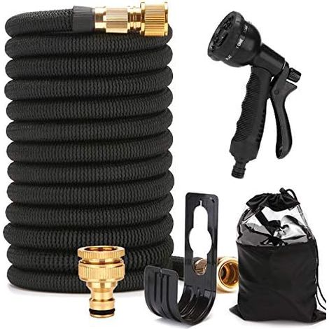 Erweiterbarer Gartenschlauch, 3-lagiger Latexschlauch, 3/4 Zoll und 1/2 Zoll massive Messingbeschläge, knickfester, flexibler Gartenschlauch mit 8 Sprühfunktionen (30 m)