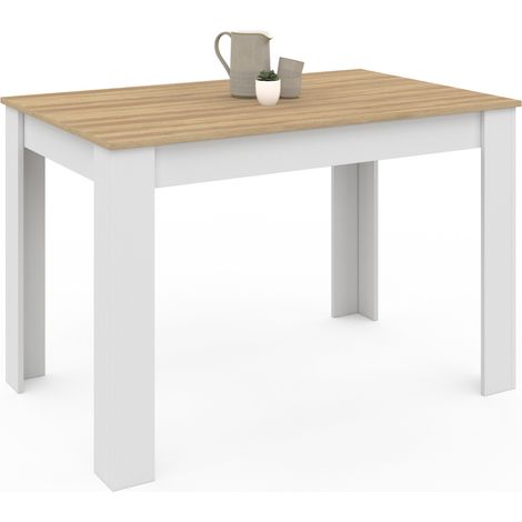 Idmarket – Table de salle à manger rectangle 4 personnes – Plateau blanc façon hêtre 110 cm – Design contemporain pour intérieur moderne
