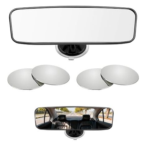 Car Rear View Mirror, 200x60mm with Strong Suction Cup and 4 Blind Spots, Car Interior Mirror for Car SUV Vans Trucks (1/5)