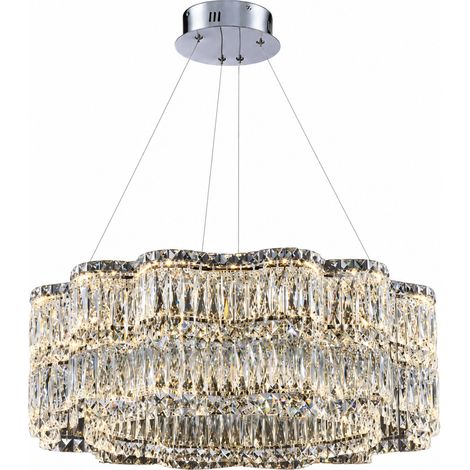 Suspension LED en cristal Ø45 cm, Wellen-design, 3 couleurs de lumière, dimmable, suspension moderne compacte